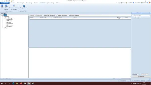 Praxisverwaltungssoftware medi10 2022 mit Posteingang, Patientenliste und Menüstruktur.